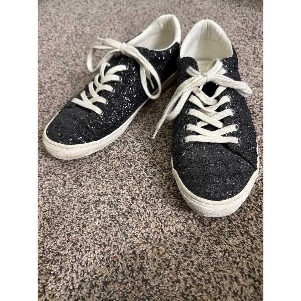 Old Navy Women’s Sneakers Size‎ 8 Black Glitter Lace Up Casual Shoes